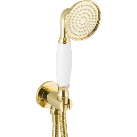 PaulGurkes Handbrause mit Schlauch Gold Nostalgie Retro Duschkopf Brausegarnitur Set (1/5)