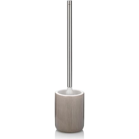 Brosse à WC avec réservoir 44,5 cm AVA, Brosse à WC avec tête de Brosse Interchangeable, Ensemble de brosses WC, céramique, Manche INOX, Gris (1/5)