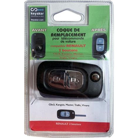 COQUE CLE ADAPTABLE POUR RENAULT 2 BOUTONS LAME FRAISEE KEYSKAR (1/2)