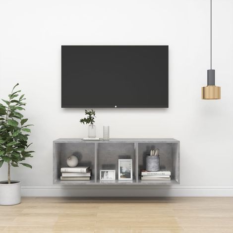 Wall-mounted TV unit, concrete grey, 37x37x107 cm (1/5)