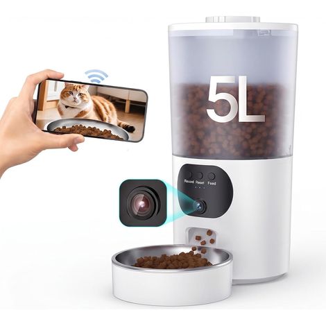 Distributeur Croquettes Chat Automatique, WiFi Caméra, Bol Inoxydable, Programmable (1/5)