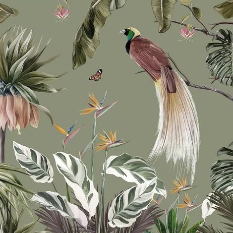papier peint panoramique animaux de la jungle vert - Sanders & Sanders (1/5)