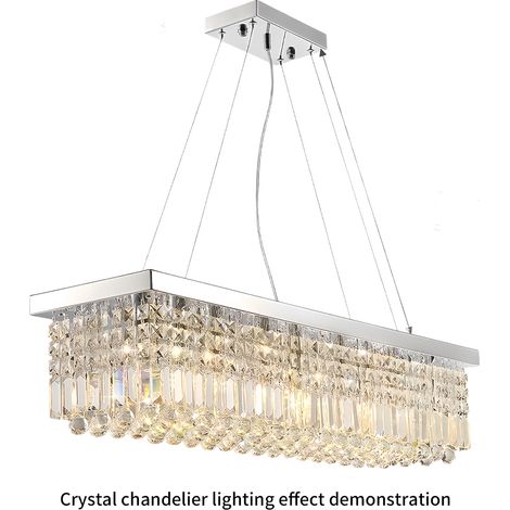 Moderne rechteckige Haengeleuchte Silber 80 cm Kristall Pendellampe mit 8x E14 hoehenverstellbar elegante Deckenleuchte fuer langen Esstisch und Kuecheninsel