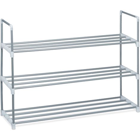 Lot de 3 meubles à chaussures minimalistes pour entrée 70 x 90 x 31 cm en métal argenté (1/3)
