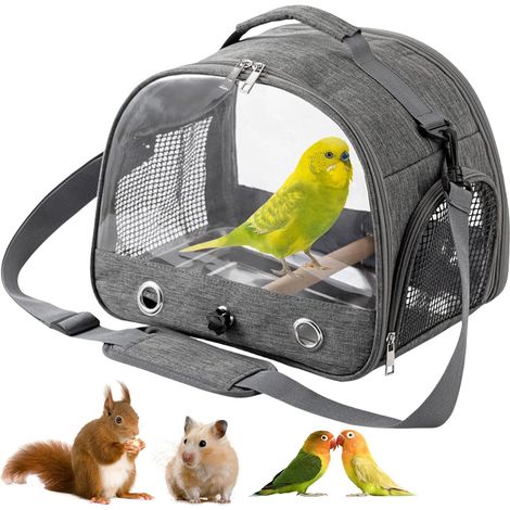 Sac De Transport pour Oiseaux, Cage De Voyage Pliable, Sac À Dos De Transport Oiseau, Rucksack Für Vögel Mit Holzstab pour Petit Animal De Compagnie (Gris) (1/5)