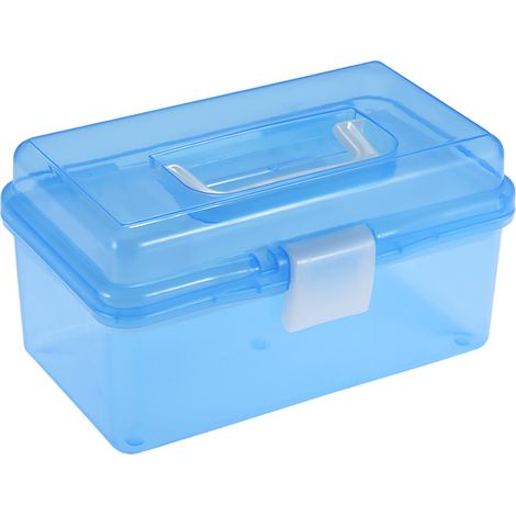 Caja de almacenamiento de plástico transparente para material artístico, estuche multifuncional de tamaño mediano con asa para artistas, estudiantes, instrumental médico, cosméticos y equipos de pesca (1/5)