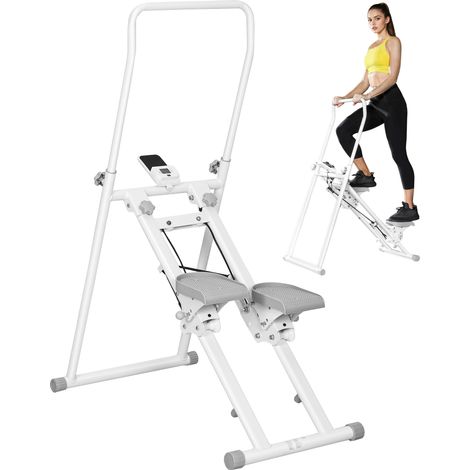 Stepper Vertical Climber Pieghevole con Impugnatura Regolabile, Pedali Antiscivolo e Monitor LCD, Bianco
