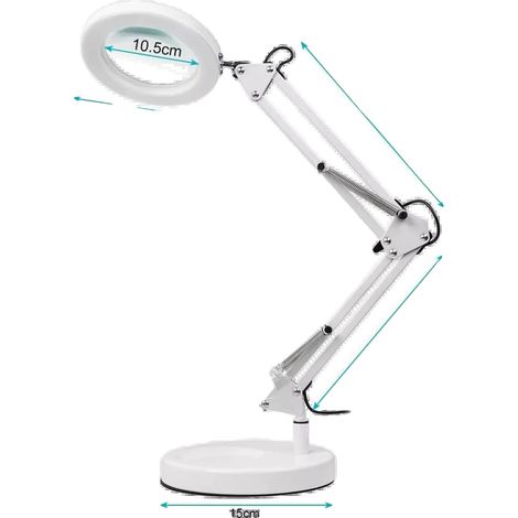 Lámpara con lupa, aumento de 10x, iluminación LED regulable, 1 unidad blanca. (1/2)