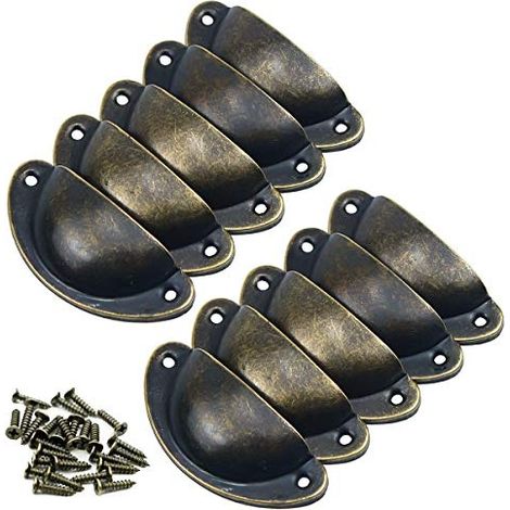 10PCS Poignée de Coquille Vintage, Bouton de Porte, Poignée de Meuble, Rétro Poignées de Porte en Fer Avec Vis pour Meuble Tiroir Armoire Cuisine Placard, 8,2 cm x 3,5 cm (Bronze) (1/5)