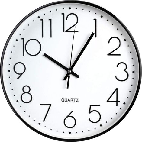 Cette horloge murale de 12 pouces, une horloge à quartz silencieuse, est idéale pour les bureaux et les salles de classe (noire).