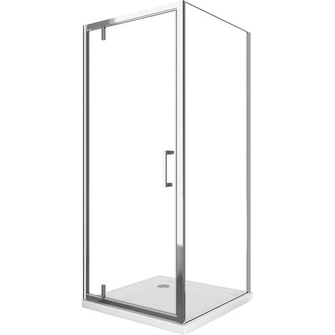 Douche avec paroi latérale fixe et porte roto-translante avec pivots asymétriques, verre 8 mm H 200 CHROME 70 (68-70) FIXE x PORTE 75 (72-75)