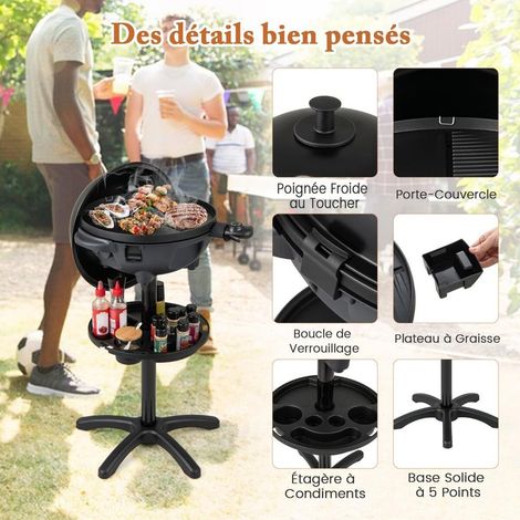 Repas Savoureux 6-10 Personnes Barbecue Électrique sur Pied Amovible 1200W Thermomètre Intérieur Extérieur Jardin Terrasse (1/5)