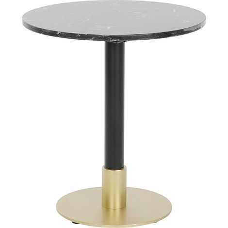 Table d'appoint ronde en métal doré et marbre noir - Diamètre 45 x Hauteur 51 cm -PEGANE- (1/5)