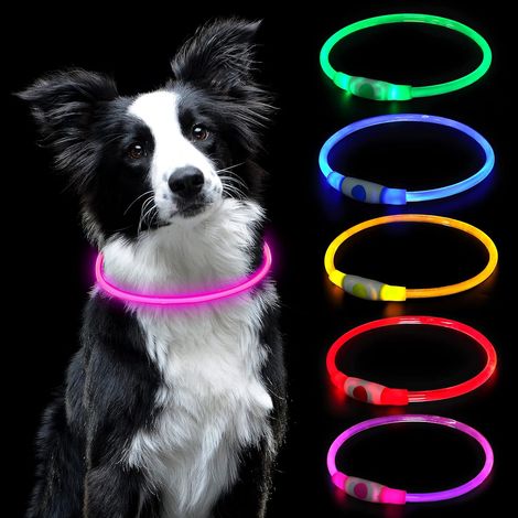Collier Lumineux Chien, Collier LED pour Animaux Rechargeable USB Découpable Collier Imperméable Collier Chien Réglable pour Petits, Moyens et Grands Chat et Chien (Rose) (1/5)