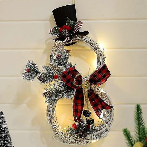 Guirlande décorative de Noël en rotin avec LED, en forme de bonhomme de neige, guirlande artificielle, décorations de Noël intérieures et extérieures, décoration de Noël (1/5)