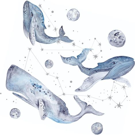 Sticker mural baleine bleue TOYANDONA motif dessin animé (1/5)