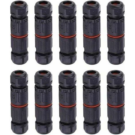 Lot de 10 Fil électrique étanche, connecteur de câble extérieur pour boîte de jonction étanche, IP68 Connecteur de câble électrique étanche pour connecteur 3 broches prise de courant extérieure (1/4)