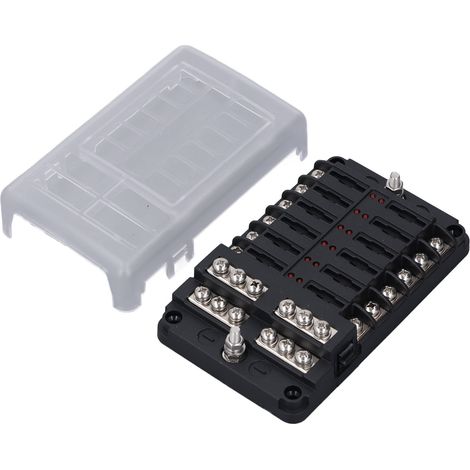 Bloc de fusibles marin 12 voies 12 V/24 V, panneau de circuit standard avec indicateur LED, couvercle étanche, bus négatif pour voiture/camion (1/5)