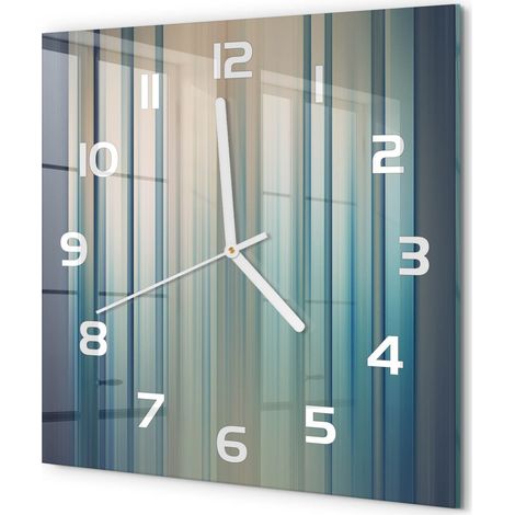 Horloge Murale Carrée Décoration Salon Moderne Verre Trempé Artistique Rayures bleues 30x30 cm (1/5)