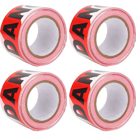 Rouleau de 4 rouleaux de ruban de signalisation non adhésif, fond rouge et blanc, inscription noire, PE, imperméable, ruban de signalisation de danger pour zones de chantier à risque. (1/5)