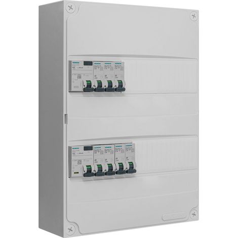 Siemens – Tableau électrique 2 rangées pré-équipé 2 inter. diff. 40A – 7 disjoncteurs 10A/16A/20A/32A – Montage en GTL ou saillie – IP30 IK05
