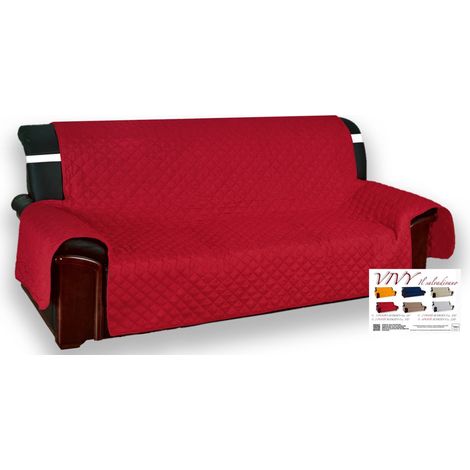 Copridivano Trapuntato Vivy Rosso Bordeaux - Proteggi Divano con Braccioli - Poliestere Lavabile, Antiscivolo 3 POSTI seduta cm. 170 (1/4)