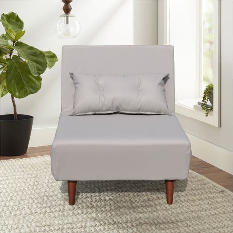 Poltrona letto singolo in tessuto e pelle PU grigia, facile da pulire, dimensioni: 80 x 90 x 84 cm - dimensione letto: 80 x 190 x 28 cm