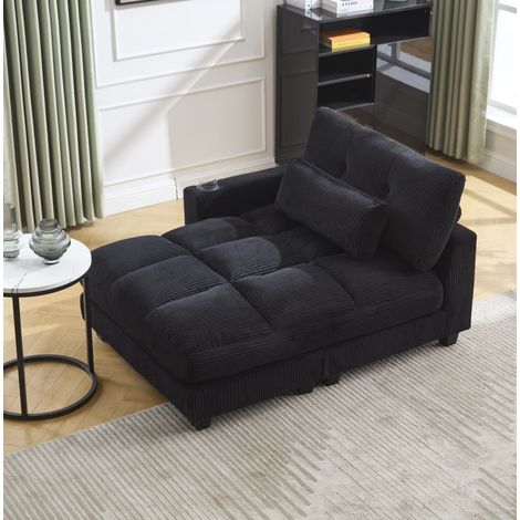 Lounge-Sessel mit Getränkehaltern, Seitentaschen, USB-Anschluss, Cordstoff, Schwarz (1/5)