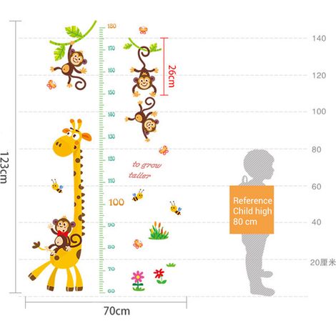Affiche Murale Mesure De Taille Enfant - Thème Jungle Avec Girafe Et Singe - Échelle En Cm Jusqu'à 180 - Autocollants Muraux Détachables - Lot De 1 (1/5)
