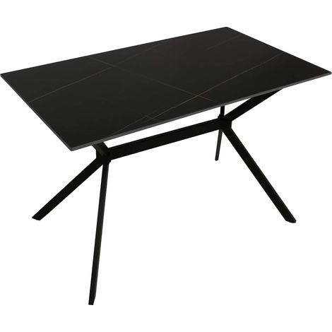 Table à manger de salle à manger 120 cm en pierre frittée et métal aspect marbre noir or 040009229 (1/5)