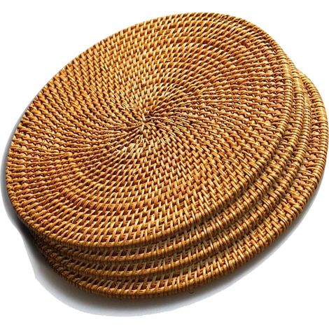 Sous-plat En Rotin - Sous-plat Isolant Pour Plats Chauds - Pour Casseroles Poêles Et Théières - Rond 18 Cm - Lot De 4 (1/5)