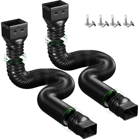 Tuyau d'évacuation des eaux pluviales en plastique - Raccord carré 10,16 x 7,62 cm, flexible et extensible - Lot de 2, noir, 1,5 mètre (1/5)