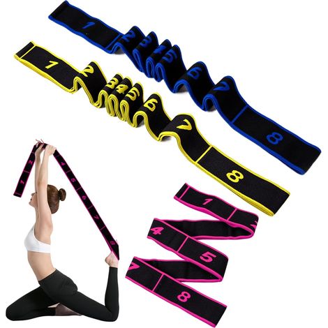 3 Pieces Ceinture de Yoga Élastique pour Fitness, Pilates, Étirement Corps Band Elastique Sport, Band D'étirement de Yoga avec 8 Boucle, Sangle de Yogas Elastiques Pilates (1/5)