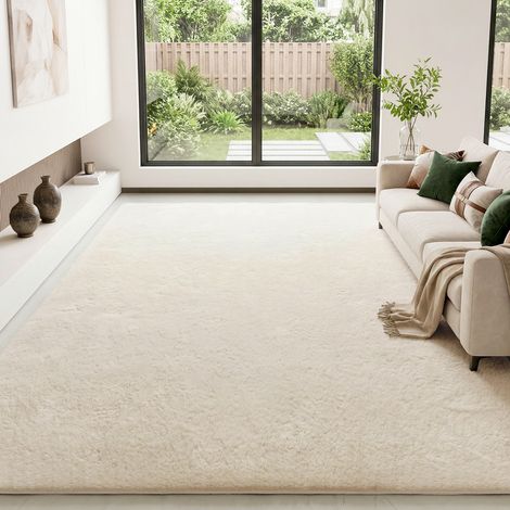 Tapis de salon 160 x 230 cm, lavable en machine, à poils longs, style moderne, couleur crème, idéal pour le salon ou la chambre. (1/5)