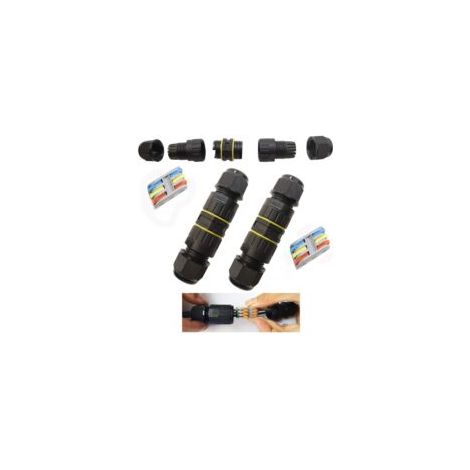 IP68 Wasserdichte Außenanschlussdose, 3-Wege-Kabelverbinder für 9–12 mm² Kabel (2er-Pack), Nylon – Crezuo