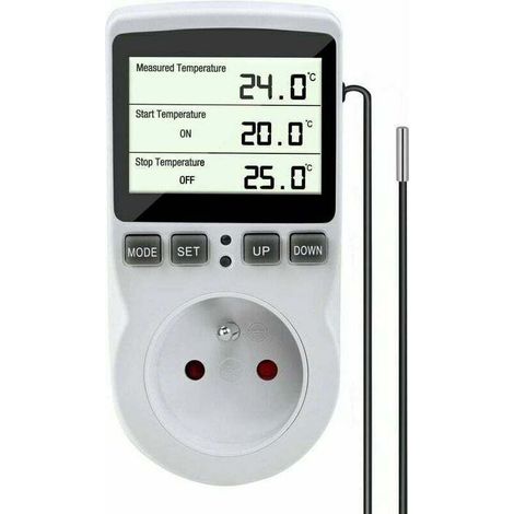 KZQ Prise Thermostat, Regulateur de Temperature, Chauffage Refroidissement Thermostat, Regulateur Numérique Thermostat avec Sonde, LCD Prise Contrleur de Température pour Terrarium Aquarium Serre