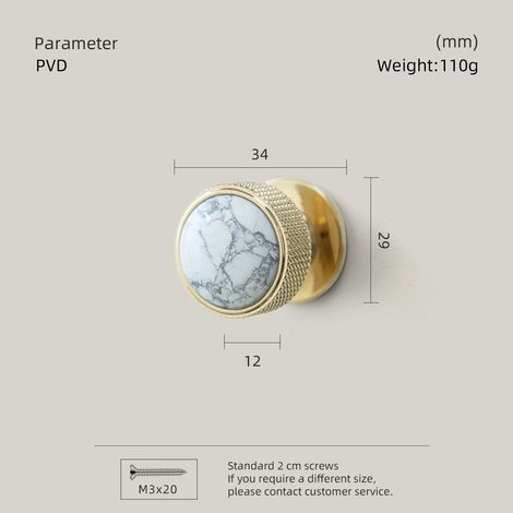 Poignées de meubles en laiton (PVD - Turquoise blanc - Chine continentale) - Design luxueux en pierre exotique et cristal naturel - Poignées de penderie à un seul trou (1/5)