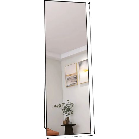 Standspiegel, Aluminiumrahmen, Ganzkörperspiegel, schwarz – 1650 x 600 mm (1/2)
