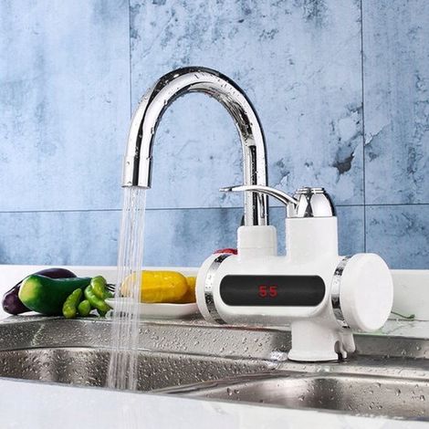 Grifo eléctrico con calefacción，Grifo eléctrico instantáneo hasta 60 °C，Calentador de agua instantáneo，Pantalla LCD digital，3000 W (1/5)