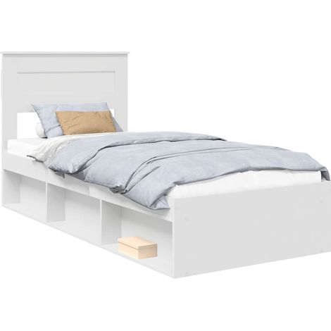 Bed Frame with Headboard White 100 x 200 cm Solid Pine Wood vidaXL (1/5)