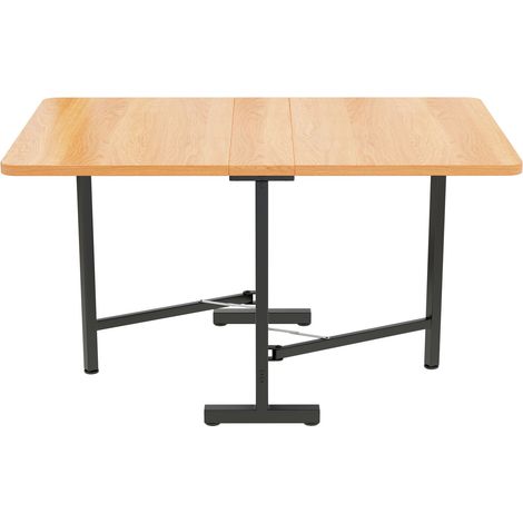 Table à manger moderne minimaliste en bois naturel, extensible 120 x 80 cm, pliable et escamotable, style épuré, pieds en alliage haute résistance (1/5)