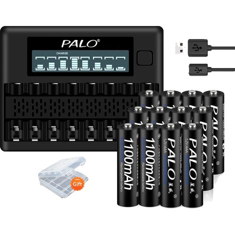 Batterie AAA rechargeable, capacité de 1100mAh, chargeur intelligent inclus, 12 Batterie 1 Chargeur (1/2)