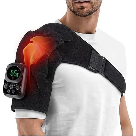 Tutore riscaldato per la spalla con vibrazione, massaggiatore elettrico regolabile per la spalla, supporto per la spalla per uomo o donna, fascia per la spalla sinistra/destra (1/4)