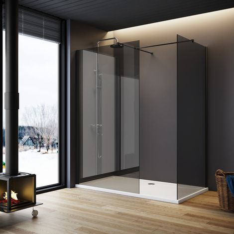 ELEGANT 800mm Open Entry Shower Door 900mm Side Screen Panel 8mm Grey Walk in Shower Cubicle Wet Room with Shower Tray 1400x900mm and Free Waste Trap (1/5)