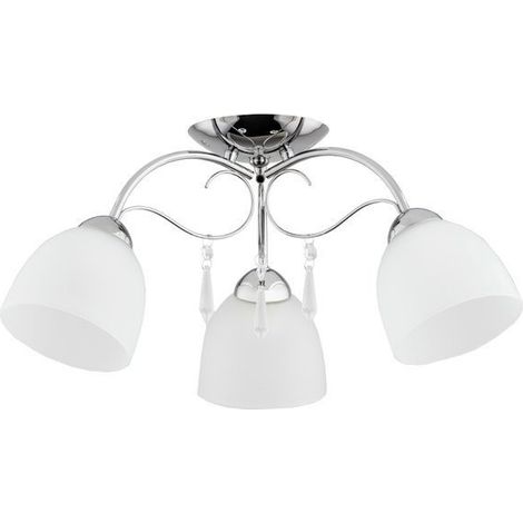 Alfa NATA Classic Decorative Ceiling Light, Chrome/Silver with Crystal Accents, 3-Light Flush Mount, Metal & Glass, E27 Bulbs 3x15W Max, Dimmable, 56cm (1/2)
