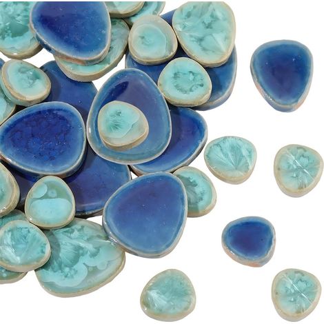 1 boîte de Carreaux de Mosaïque en Céramique Irréguliers 200G 2 couleurs Carreaux de Céramique Cassés en Vrac Bleu Vert Givré Pièces de Carreaux de Forme Aléatoire pour Bricolage Assiettes Po (1/5)