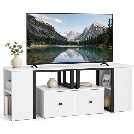 COSTWAY Meuble TV Combiné 140cm pour Télé 65", Meuble Télé Angle (1/5)