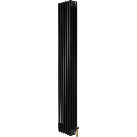Traditional 4 Column Radiator & Valves - 1800 x 290mm - Black