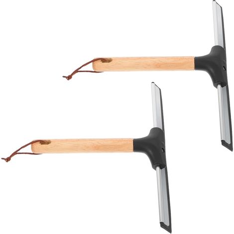 2 Pièces Raclette Porte Manche en Bois, Silicone et Acier Inoxydable, Séchage Rapide et Résultats sans Traces, pour Salle de Bain Cuisine (1/5)
