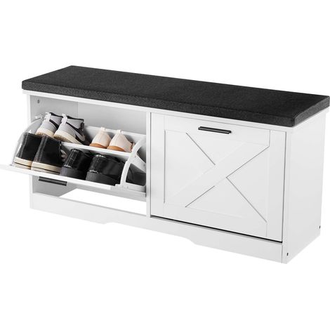 VEVOR Panca Scarpiera 1000 x 305 x 475 mm, Panca da Ingresso con Cassetti Pieghevoli, Cuscini e Ante, Scarpiera Capacita di Carico 200 kg, per Ingresso Corridoio Soggiorno Nero Bianco